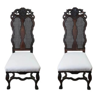 Antique Baroque Dutch Carved Walnut Bergère Side Chairs, 1740s, Set of 2 For Sale