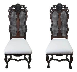 Antique Baroque Dutch Carved Walnut Bergère Side Chairs, 1740s, Set of 2