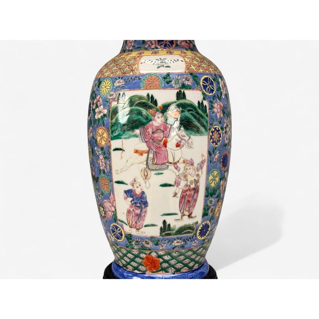 Baby Blue Famille Rose, Large Chinese Table Lamps, Porcelian, Rosewood, China, 19th C. For Sale - Image 8 of 13