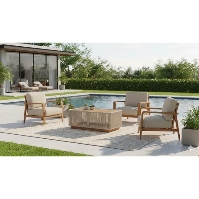 Alpine Teak Outdoor Collection Beige Rope Coffee Table For Sale - Image 9 of 10