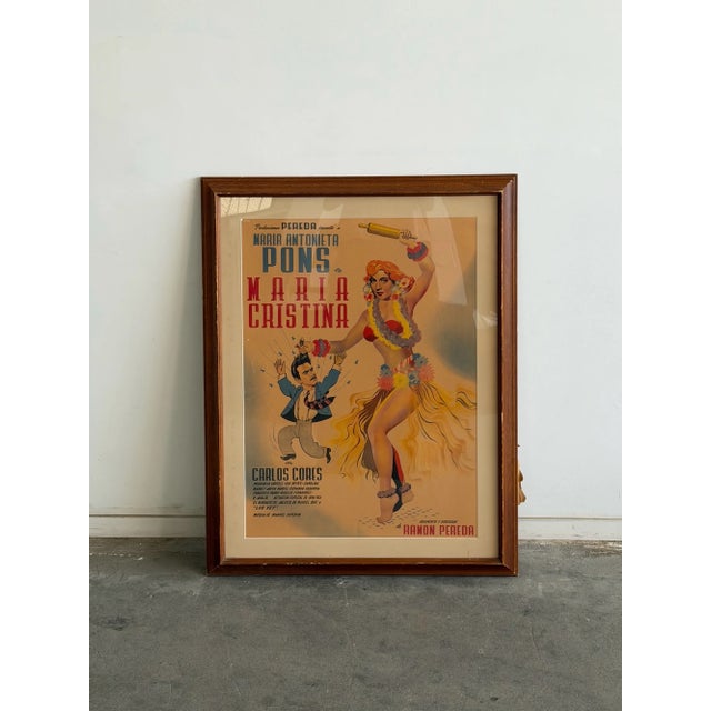 W33.75 H44 Vintage film poster for Mexican drama musical “Maria Cristina” starring Maria Antoinette Pons. This piece...
