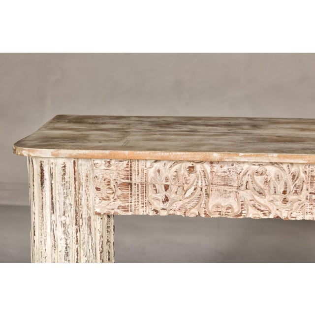 Mughal Style Whitewash Console Table with Carved Apron and Lower Shelf For Sale - Image 12 of 12