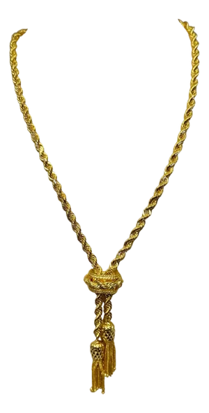 14k Solid Yellow Gold Adjustable Rope Lariat Slider Stopper Chain Y Necklace 53G
