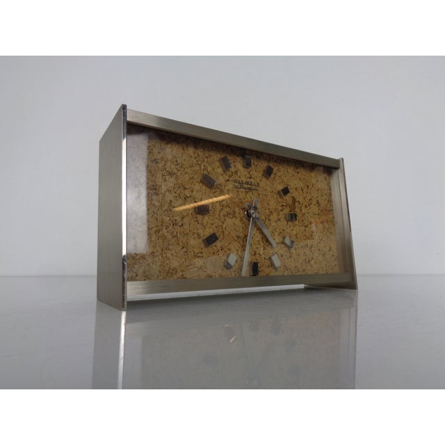 Brushed Aluminum and Cork Table Clock by Kienzle International, Germany, 1960s For Sale - Image 3 of 16