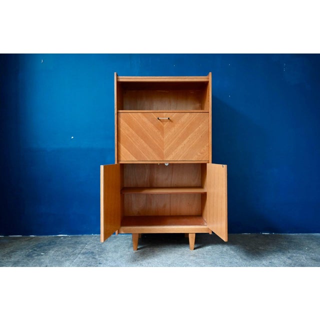 Vintage Chevron Marquetry Secretaire in Oak, 1950s For Sale - Image 15 of 18