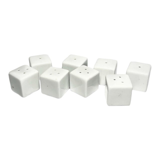Contemporary Crate & Barrel White Porcelain Mini Cube Dice Salt & Pepper Shakers - Set of 8 For Sale