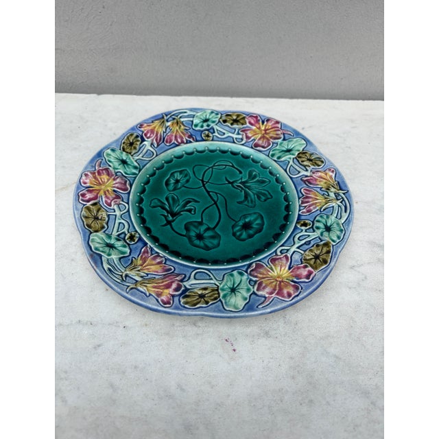 19th Century French Majolica Flowers Plate.