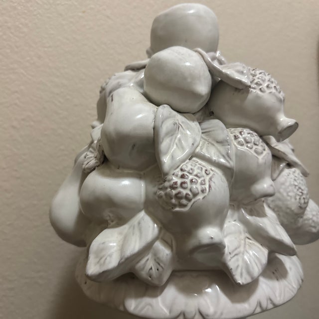 Italian Mid-Century Italian White Glazed Ceramic Fruit Pyramid Topiary on Pedestal For Sale - Image 3 of 8