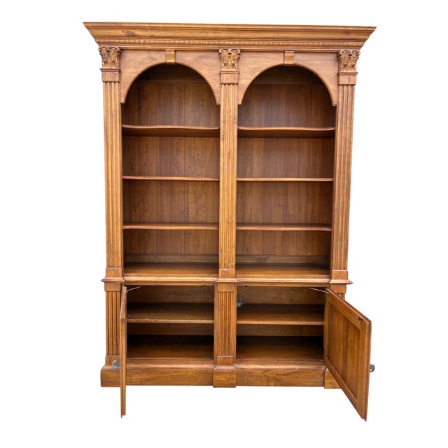 Wood 1990s Ethan Allen Legacy Maple Double Arched Library Bookcase Cabinet Hutch Display For Sale - Image 7 of 14