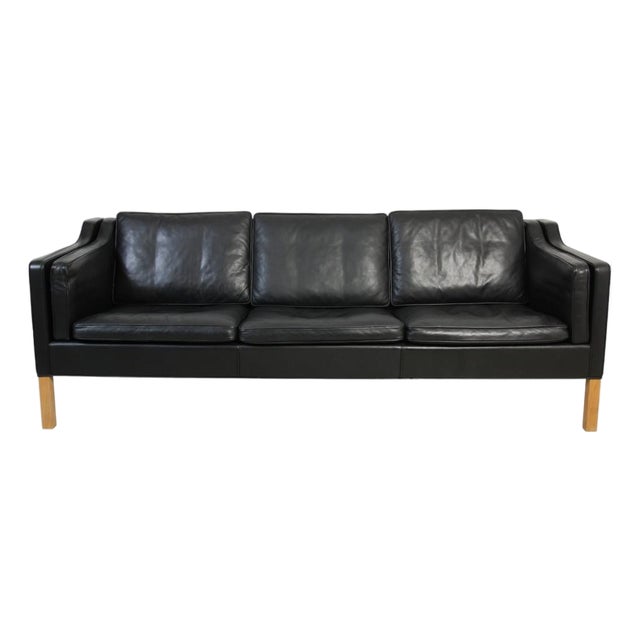 2213 Three-Seater Sofa in Black Leather by Børge Mogensen, 2000s For Sale