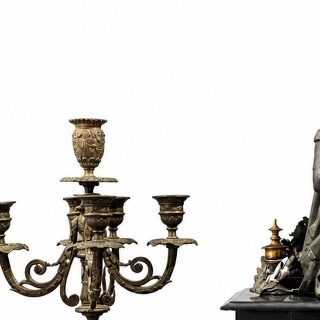 Table clock - Clock and candle holder - 19th century. French; 19th century; composed of a table clock and a pair of five-...
