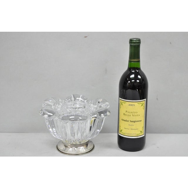 Vintage French Mid Century Modern Crystal Glass Flower Frog Flower Holder Vase on Silver Plated Pedestal. Circa Mid 20th...