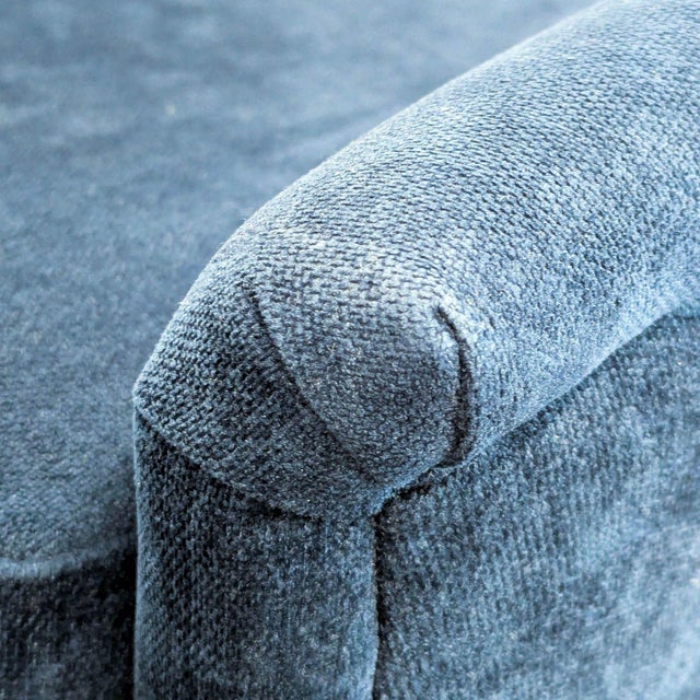 Textile West Elm Phoebe Blue Velvet Lounge Chair With Gold Legs For Sale - Image 7 of 8