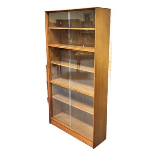 Vintage Extra Tall Teak Bookcase With Sliding Glass Doors c.1960 For Sale