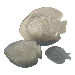 1970's Arcoroc "Poisson" Glass Fish Plates, Made in France- 16 Pieces