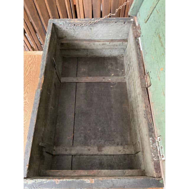 Early 20th Century Rustic Green Painted Wooden Storage Chest or Trunk For Sale - Image 14 of 14