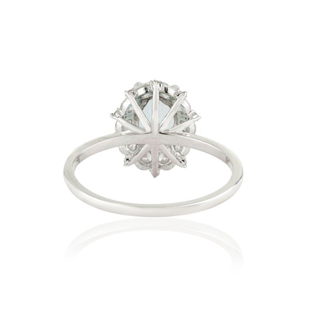 1.38ct Aquamarine & Diamond Vintage Statement Ring in 14k White Gold Size 5 For Sale - Image 9 of 15