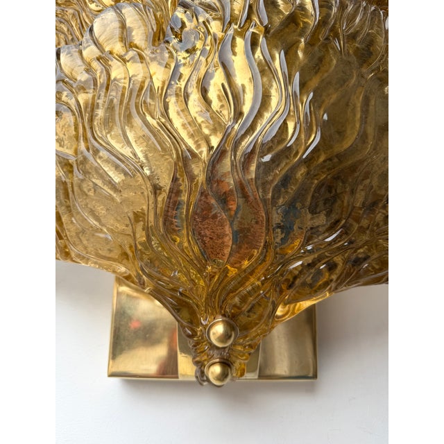 Contemporary Brass and Gold Murano Glass Palm Sconces, Italy - a Pair For Sale - Image 6 of 12