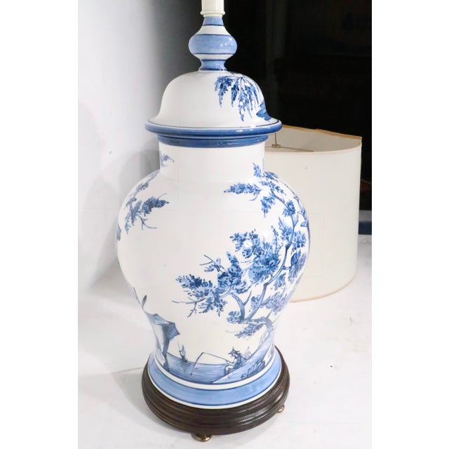 Chinoiserie Mid 20th Century Chinese Style Blue and White Ginger Jar Form Ceramic Lamp by Frederick Cooper For Sale - Image 3 of 12