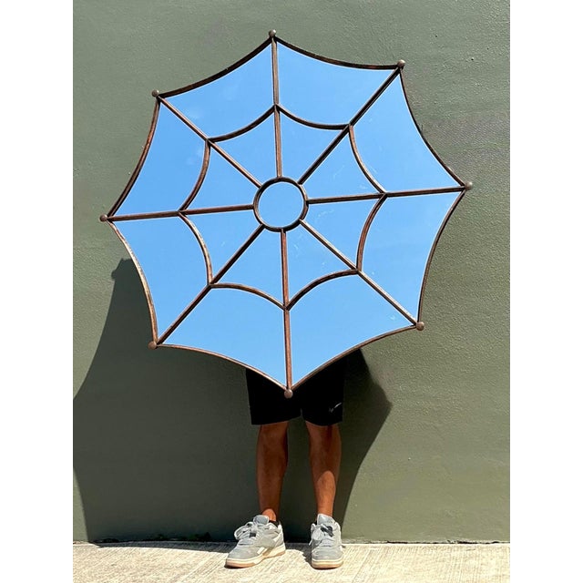 Vintage Wrought Iron Spiderweb Mirror For Sale - Image 13 of 14