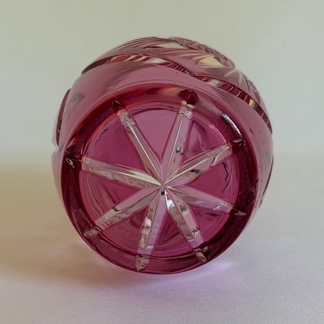 Cranberry Pink Cut-to-Clear Cased Glass Vase For Sale In Dallas - Image 6 of 6