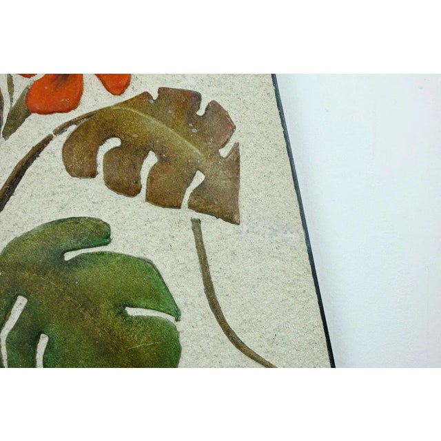 Large Ceramic Plaster Wall Plaque with Floral Design & Iron Rim from Krösselbach, 1950s For Sale - Image 4 of 10