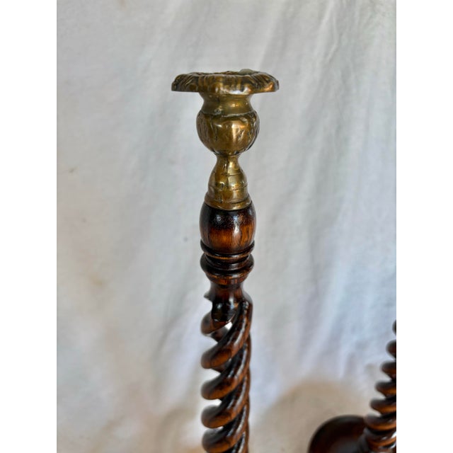 Late 19th Century 19th Century English Oak Open Barley Twist Candlesticks - A Pair For Sale - Image 5 of 12