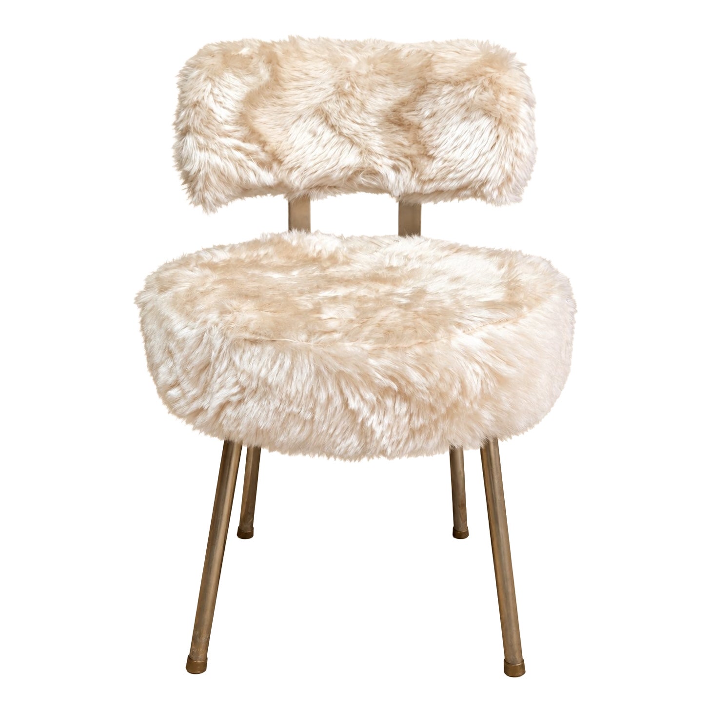 Vintage Dressing Table Chair with Faux Fur Upholstery and Gold Legs ...