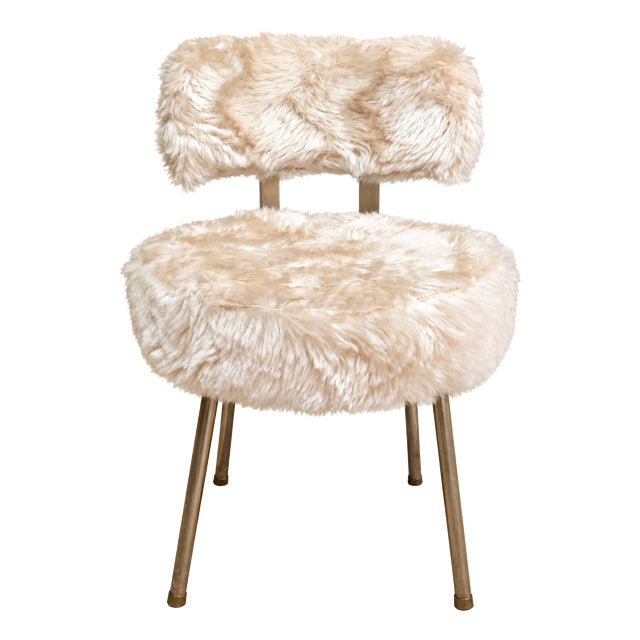 Vintage Dressing Table Chair with Faux Fur Upholstery and Gold Legs, 1960s For Sale
