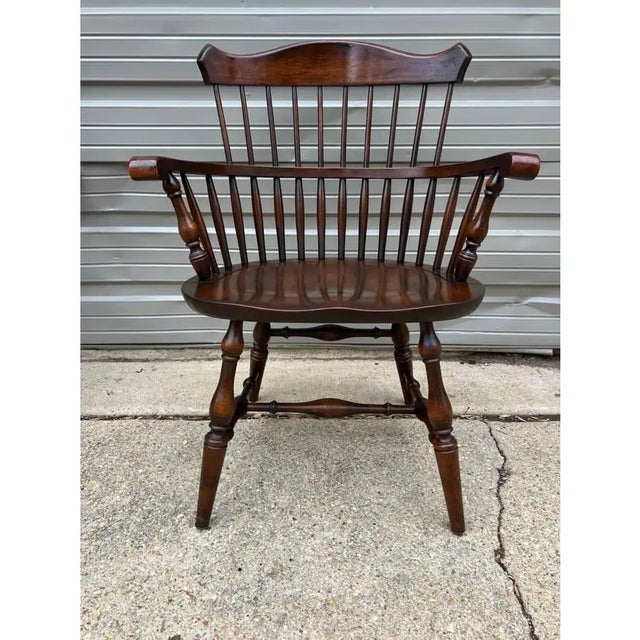 Pair of Vintage Hitchcock Style Solid Wood Windsor Open Armchairs. For Sale - Image 10 of 12