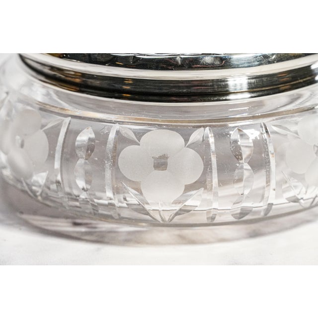 Art Deco Stunning Large Art Deco Antique Crystal Jewelry Box Sterling Silver Lid Vanity Jar Luxury Home Decor For Sale - Image 3 of 14