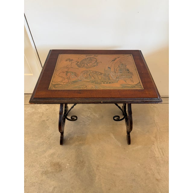 Brown Mid 20th Century Willem Dieperink Langeris Arts & Crafts Copper Panel Relief Table For Sale - Image 8 of 16