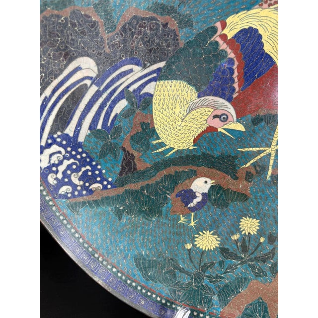 Japanese Cloisonné Charger with Pheasant and Chicks, Late 19th Century For Sale - Image 5 of 17