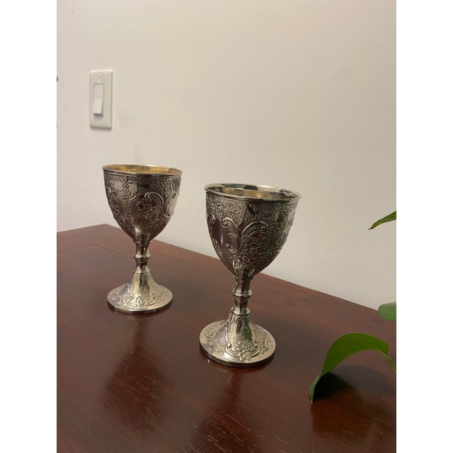 Late 19th Century Antique 19th Century Chinese Export Solid Silver Repoussé Goblets - A Pair For Sale - Image 5 of 6