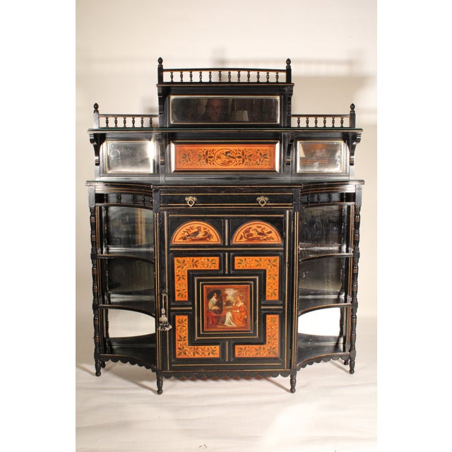Late 19th Century Aesthetic Movement Black Lacquer and Painted Cabinet For Sale - Image 5 of 15
