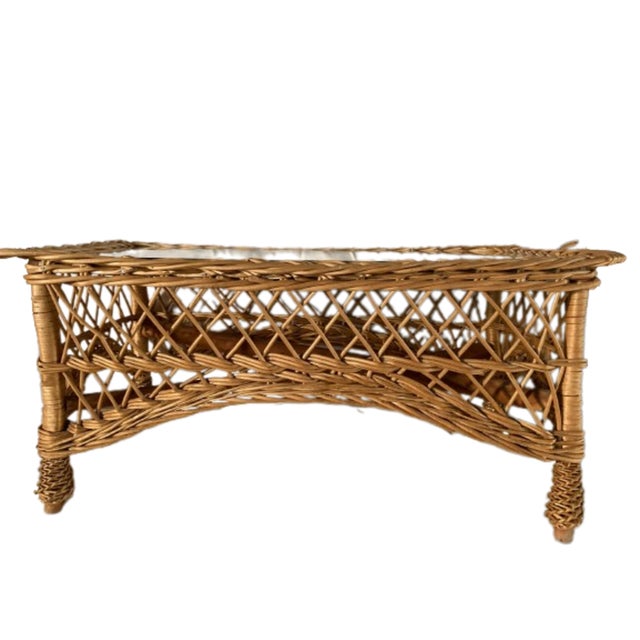 Mid-Century Rectangular Bamboo and Rattan Side Table with Glass Top, Italy, 1970s For Sale - Image 9 of 9