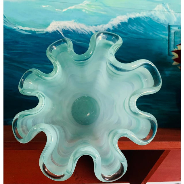 Mid-Century Modern 1950s Mid-Century Modern Murano Style Frosted Sea Blue Vase For Sale - Image 3 of 5