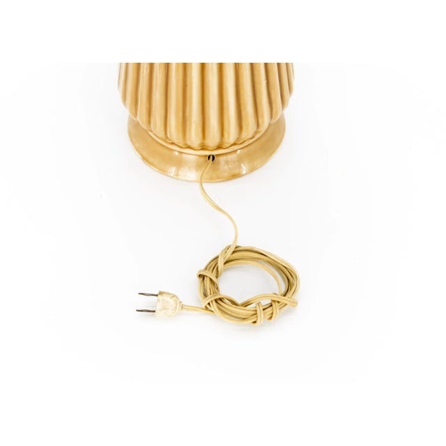 Mid Century Walnut and Ceramic Pottery Cone Table Lamp For Sale - Image 9 of 10