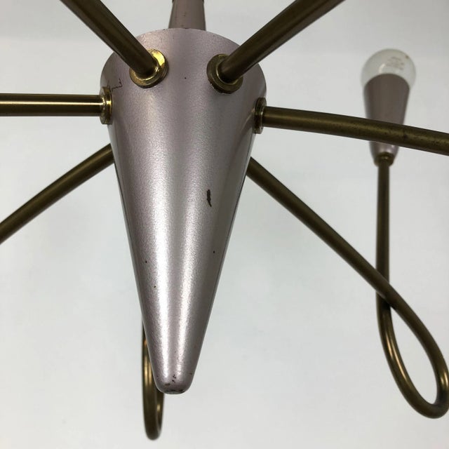 Large Italian Brass Hanging Chandelier Light Sconces in the Style of Stilnovo, 1950s For Sale - Image 11 of 18