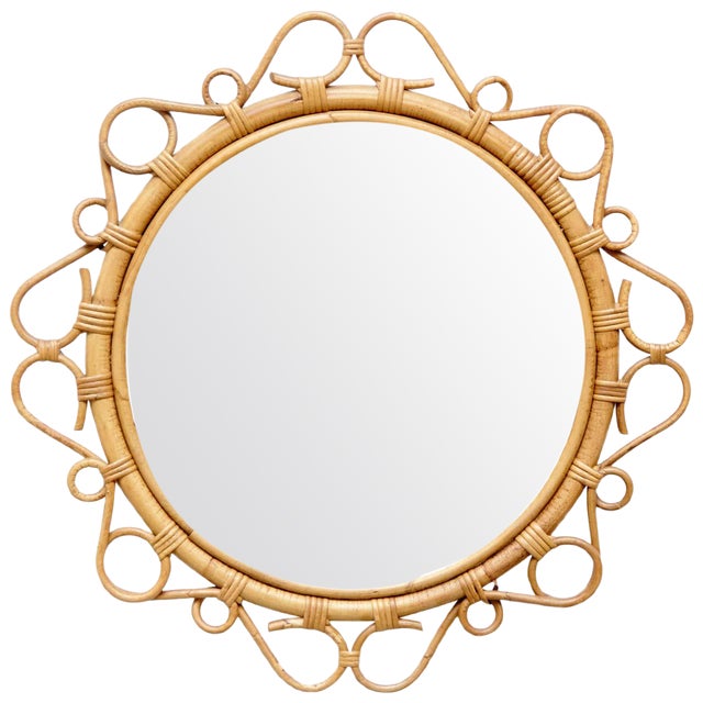 Mid-Century Modern Bamboo Rattan Handcrafted Mirror, French Riviera, 1960s For Sale
