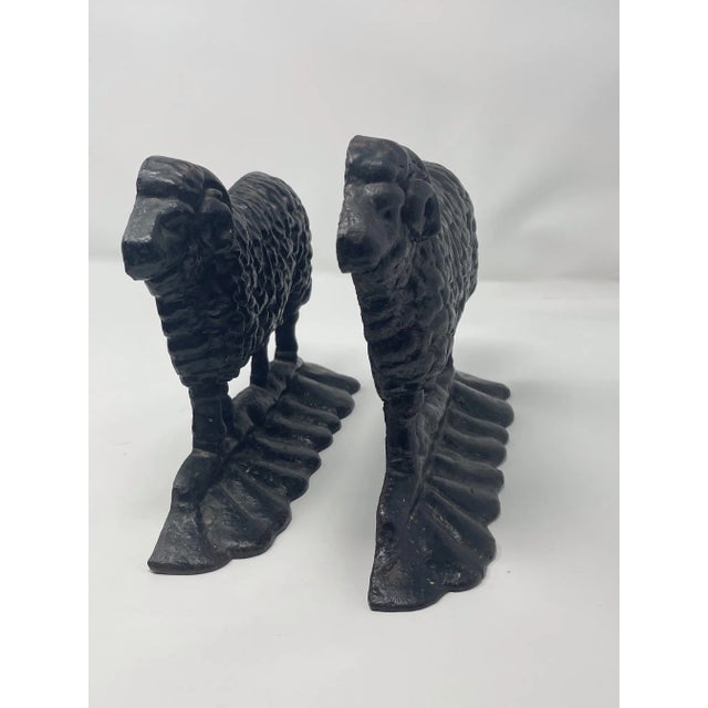 Late 19th Century Antique 19thC Cast Iron Ram Door Stops Set of 3, 2 Black 1 White Free-Standing Heavy For Sale - Image 5 of 18