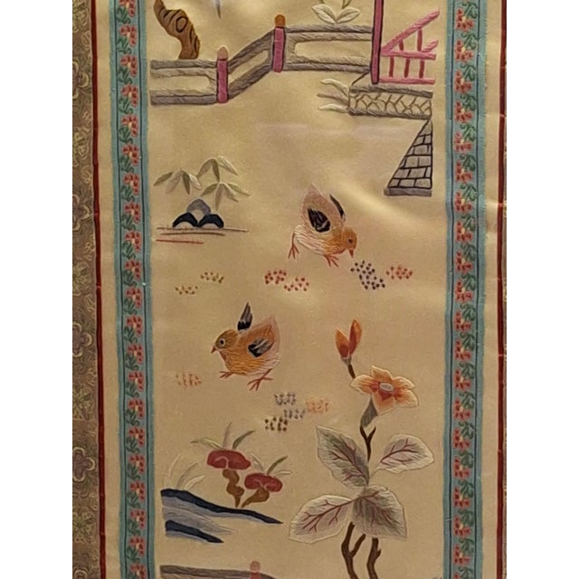 Metal Antique 19thC Chinese Silk Embroidery Forbidden Stitch Framed Canton Export 27" For Sale - Image 7 of 10