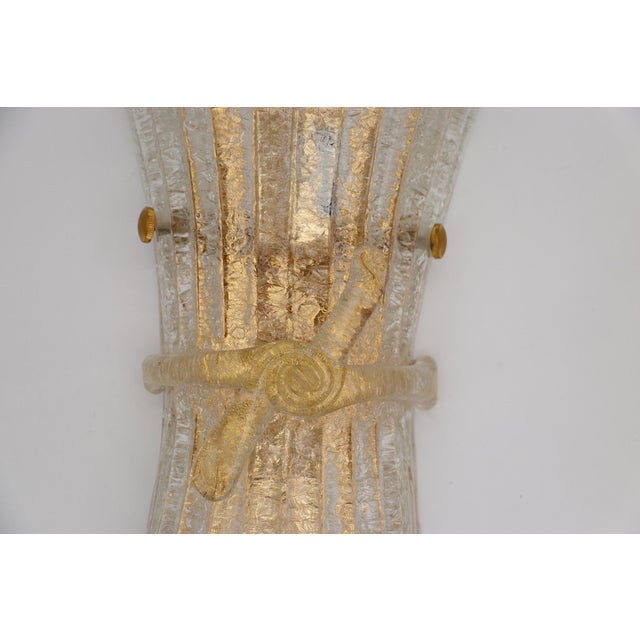 1970s Set of Three Vintage Murano Glass and Brass Wall Sconce, 1970 For Sale - Image 5 of 17