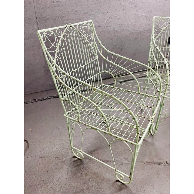 Green Vintage Wrought Iron Outdoor Patio Chairs For Sale - Image 8 of 11