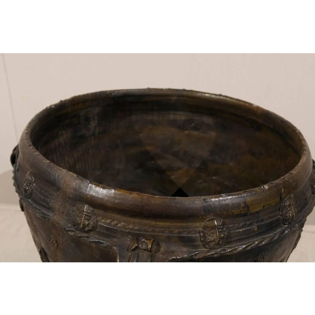 Antique Brown-Black Colored Clay Jar with Four Handles & Decorative Motifs For Sale In Atlanta - Image 6 of 10