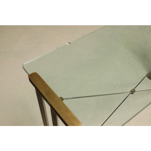 Console Table with Brass Details and Glass Top by Peter Ghyczy, 1970s For Sale - Image 9 of 15