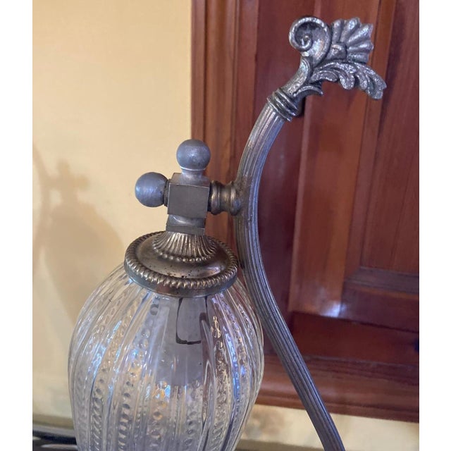 Metal Neoclassical Table Lamps with Drop Glass Shades in Silver and Chrome, 1950s, Set of 2 For Sale - Image 7 of 10