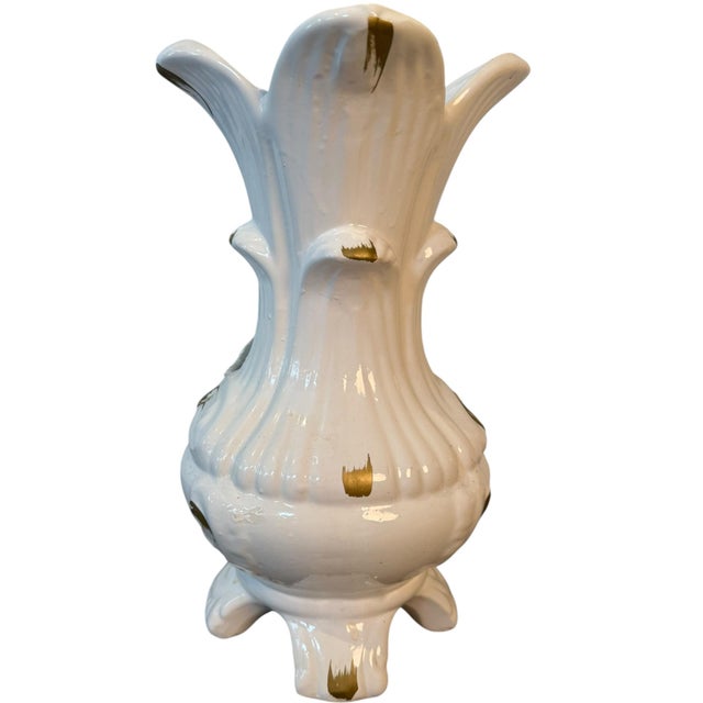 Rococo Vintage Capodimonte Trumpet Vase, Made in Italy, Floral & Gilt Detail For Sale - Image 3 of 5
