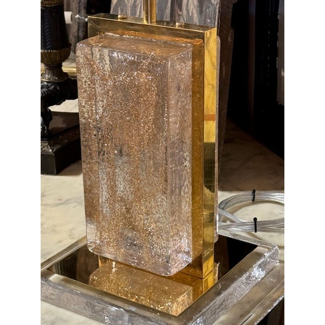 Glass Pair of Modern Gold Dust Murano Block Lamps For Sale - Image 7 of 8