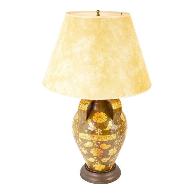 18th Century Spanish Glazed Ceramic Jar Mounted as a Table Lamp For Sale